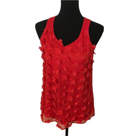 New York & Co Salmon Red 3D Floral Flowy Tank Top Size XS SMALL - Picture 1 of 8